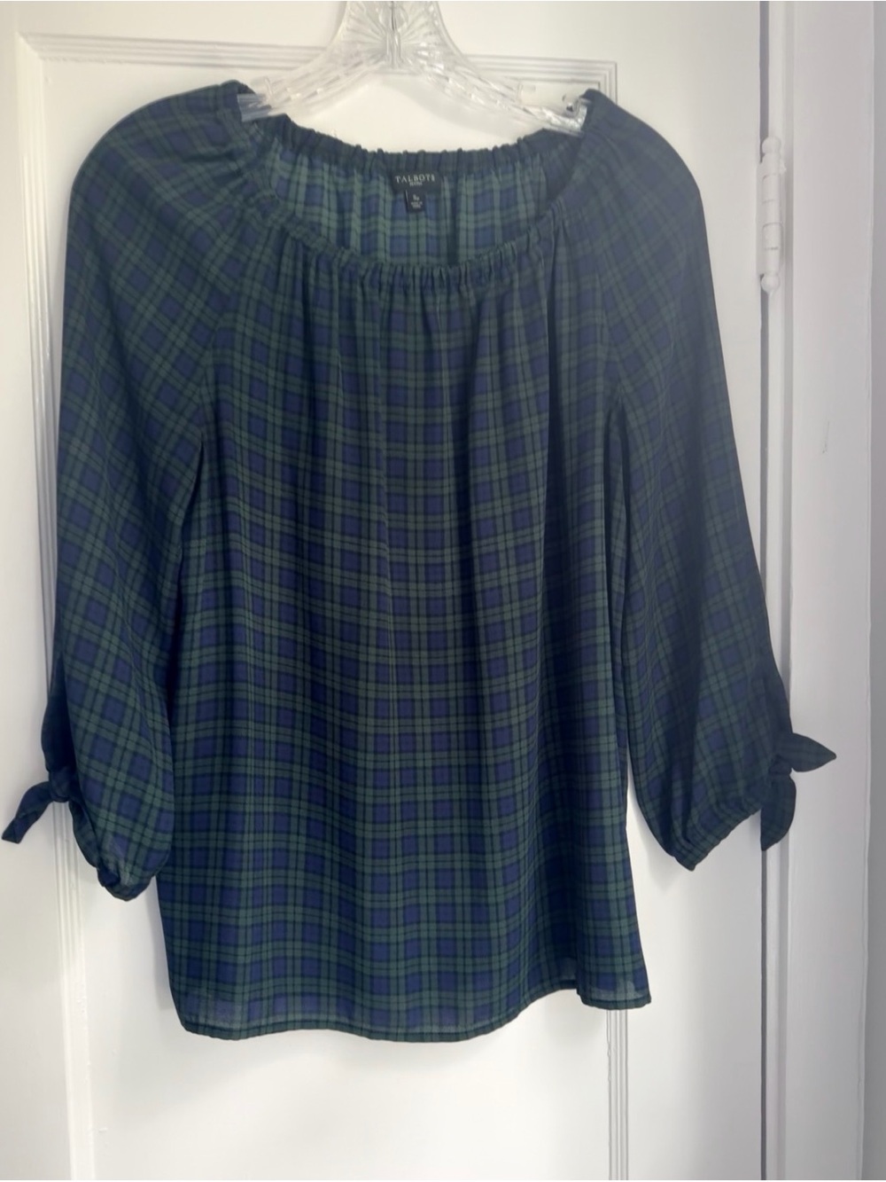 Talbots Petite Plaid Peasant Top